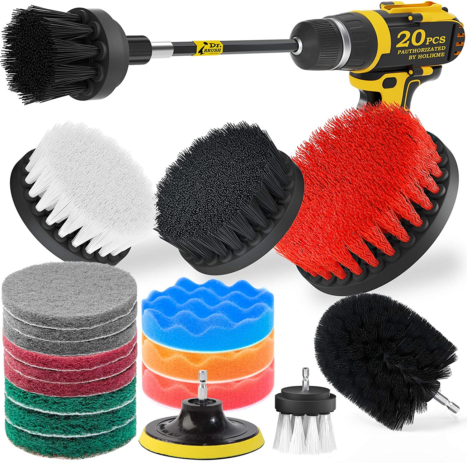 Drill Brush Attachments Set, Black Scrub Pads & Sponge