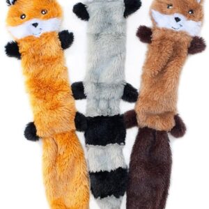 Skinny Peltz No Stuffing Squeaky Plush Dog Toy, Fox, Raccoon, and Squirrel