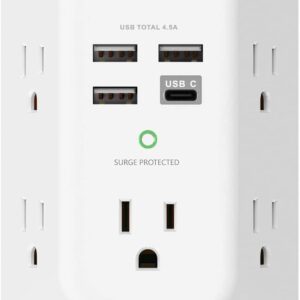 USB Wall Charger Surge Protector 5 Outlet Extender with 4 USB Charging Ports