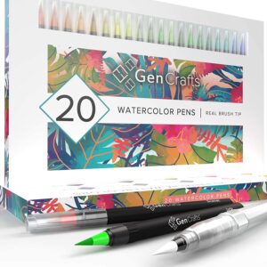 Watercolor Brush Pens by GenCrafts - Set of 20 Premium Colors - Real Brush Tips